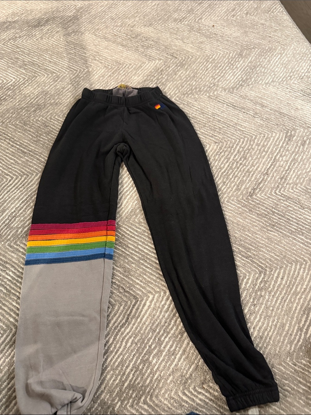 Aviator Nation Black Sweatpants with Rainbow Stripe & Gray Cuff